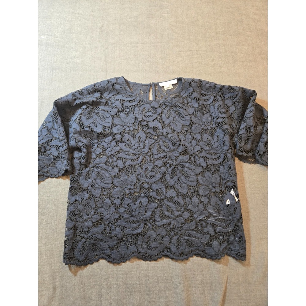 Gerard Darel Overlay Shirt Womens Medium Blue Short Sleeve Pullover Blouse Top